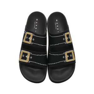 Marni printed buckle slides knit - black